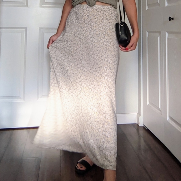 VINTAGE Floral Long Maxi Skirt Yellow Blue - Picture 3 of 14